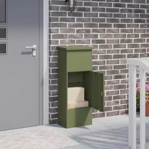 vidaXL Csomagzáró doboz tárolóval Oliva zöld 44,5 x 29 x 110,5 cm Acél