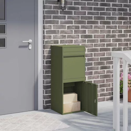 vidaXL Csomagzáró doboz tárolóval Oliva zöld 41 x 38 x 103 cm Acél
