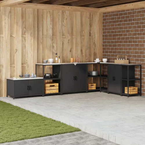 vidaXL Konyhai Tárolás polcokkal tárolóval Fekete 60 x 50 x 92 cm Acél