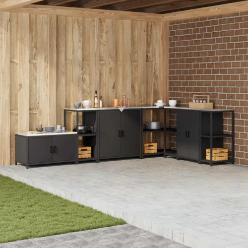 vidaXL Konyhai Tárolás polcokkal tárolóval Fekete 40 x 50 x 92 cm Acél