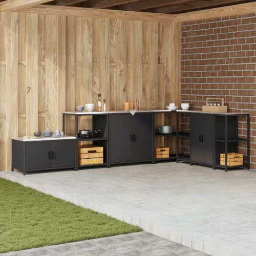 vidaXL Konyhai Tárolás polcokkal tárolóval Fekete 90 x 50 x 53 cm Acél