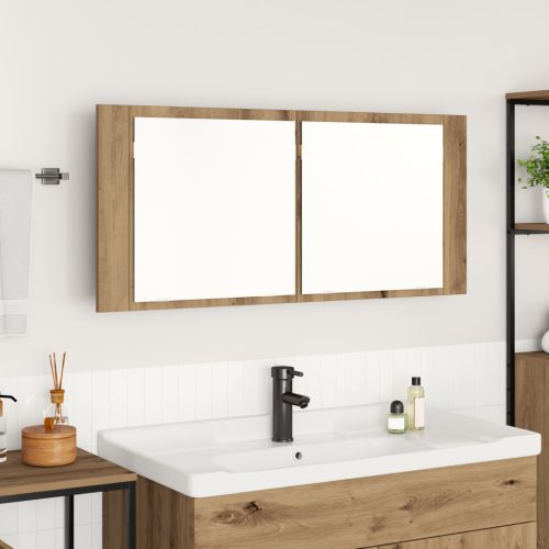 LED Tükörszekrény Kézműves Tölgyfa 100x12x45 cm Mérnöki Fa