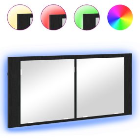 LED Tükörszekrény Fekete Tölgy 100x12x45 cm Fa