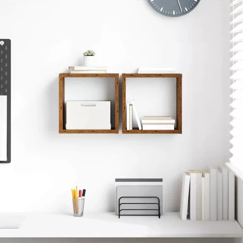 Fali Polcok polcokkal 2 pcs Régi fa 26 x 15 x 26 cm Faanyag