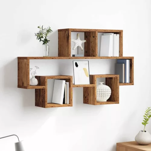 Falpolc polcokkal tárolóval Régi fa 82 x 15 x 51 cm Faanyag