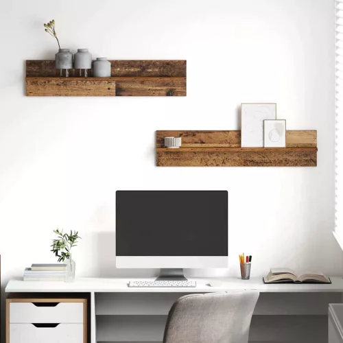 Falpolcok polcokkal 2 pcs Régi fa 80 x 11.5 x 18 cm Faanyag