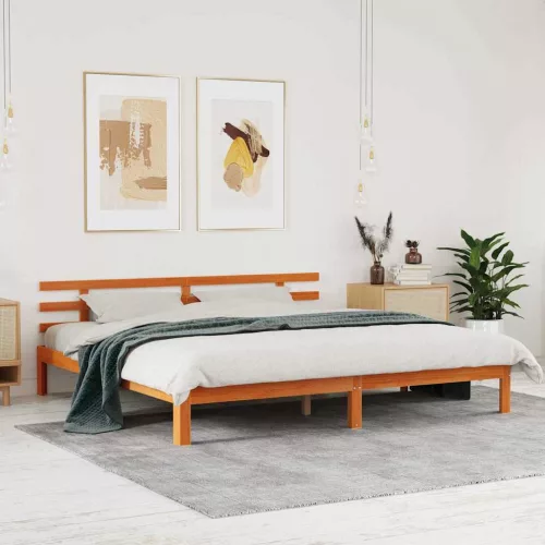 Ágykeret Faggyú barna 203.5 x 205.5 x 69.5 cm Tömör fenyőfa