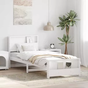 vidaXL Ágykeret fejtámlával Fehér 90 x 200 cm Faanyag