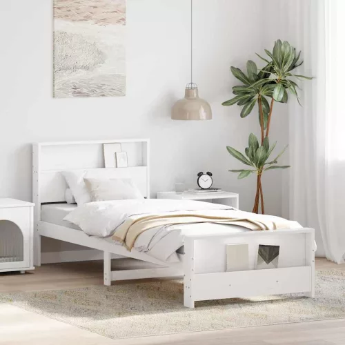 vidaXL Ágykeret fejtámlával Fehér 90 x 200 cm Faanyag