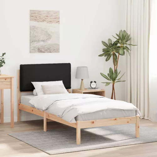vidaXL Ágykeret Kárpitozott Fejtámlával Fekete 80 x 200 cm Tömör fenyő