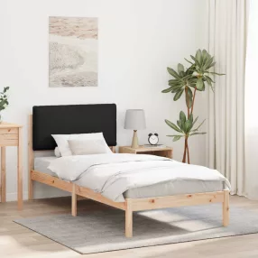   vidaXL Ágykeret Kárpitozott Fejtámlával Fekete 75 x 190 cm Tömör fenyő