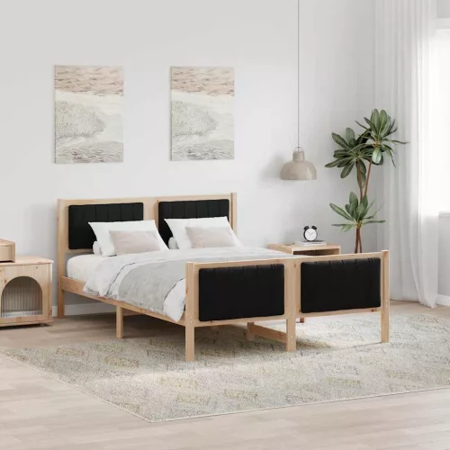 Ágykeret fejtámlával Barna és fekete 135 x 190 cm Tömör fenyőfa