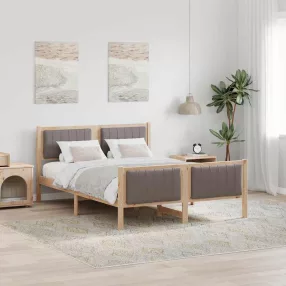   Ágykeret fejtámlával Barna és taupe 135 x 190 cm Tömör fenyőfa