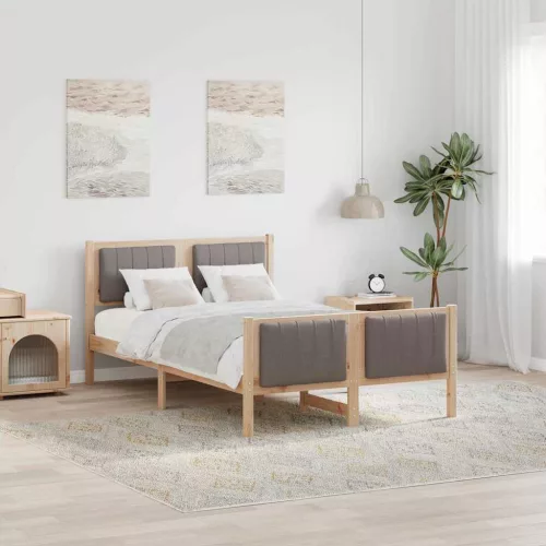 Ágykeret fejtámlával Barna és taupe 120 x 190 cm Tömör fenyőfa