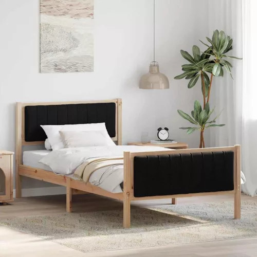 Ágykeret fejtámlával Barna és fekete 100 x 200 cm Tömör fenyőfa