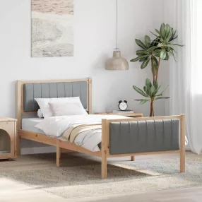  Ágykeret Barna és világosszürke 90 x 200 cm Tömör fenyőfa