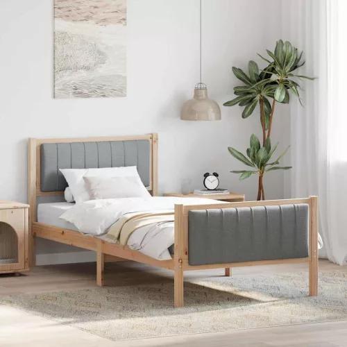 Ágykeret Barna és világosszürke 90 x 200 cm Tömör fenyőfa