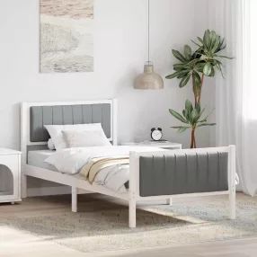   Ágykeret Fehér és világosszürke 90 x 200 cm Tömör fenyőfa