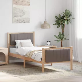   Ágykeret fejtámlával Barna és taupe 80 x 200 cm Tömör fenyőfa