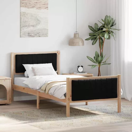 Ágykeret fejtámlával Barna és fekete 90 x 190 cm Tömör fenyőfa