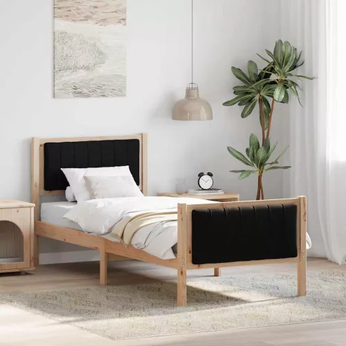 Ágykeret fejtámlával Barna és fekete 75 x 190 cm Tömör fenyőfa