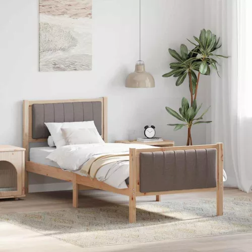 Ágykeret fejtámlával Barna és taupe 75 x 190 cm Tömör fenyőfa