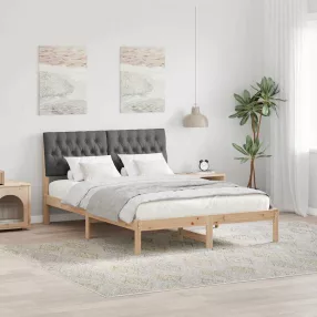   vidaXL Ágykeret Kárpitozott Fejtámlával fejtámlával Barna 135 x 190 cm