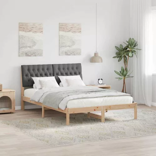 vidaXL Ágykeret Kárpitozott Fejtámlával fejtámlával Barna 135 x 190 cm