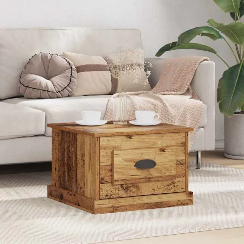 vidaXL Dohányzóasztal fiókkal Öreg fa 50 x 50 x 35 cm Faanyag