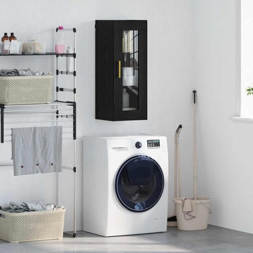 Fali szekrény Fekete tölgy 34,5 x 34 x 90 cm Műanyag Fa és Üveg