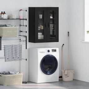   Fali szekrény Fekete tölgy 69,5 x 34 x 90 cm Műanyag Fa és Üveg