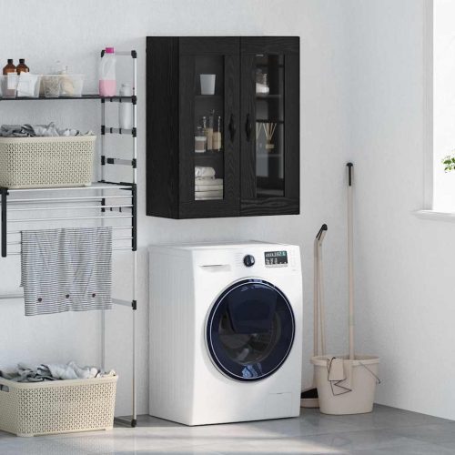 Fali szekrény Fekete tölgy 69,5 x 34 x 90 cm Műanyag Fa és Üveg