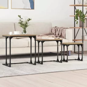   Fészkelt Kávézó Asztal 3 pcs kézműves tölgy 50.5 x 35 x 53 cm