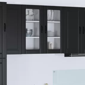   Konyhaszekrény polcokkal 2 pcs Fekete 40 x 31 x 80 cm Faanyag