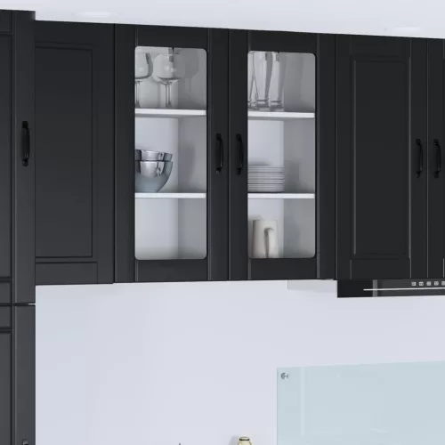 Konyhaszekrény polcokkal 2 pcs Fekete 40 x 31 x 80 cm Faanyag