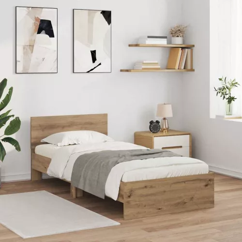 Ágykeret LED -es lámpákkal Artisan tölgy 100 x 200 cm Faanyag