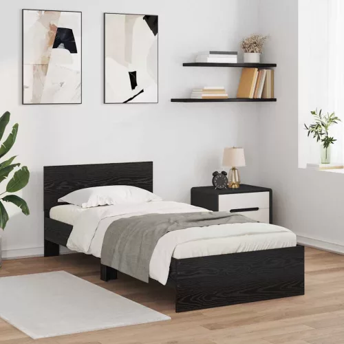 Ágykeret LED -es lámpákkal Fekete tölgy 90 x 200 cm Faanyag