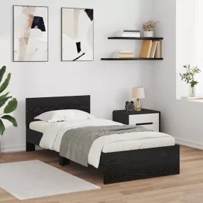   Ágykeret LED -es lámpákkal Fekete tölgy 90 x 190 cm Faanyag