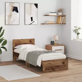 Ágykeret LED -es lámpákkal Öreg fa 75 x 190 cm Faanyag