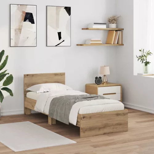 Ágykeret LED -es lámpákkal Artisan tölgy 75 x 190 cm Faanyag