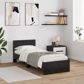   Ágykeret LED -es lámpákkal Fekete tölgy 75 x 190 cm Faanyag