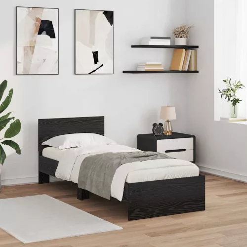 Ágykeret LED -es lámpákkal Fekete tölgy 75 x 190 cm Faanyag