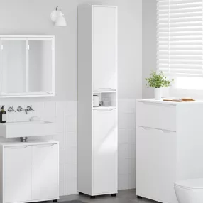   Fürdőszoba Székény polcokkal Fehér 30,5 x 30 x 195 cm Faanyag