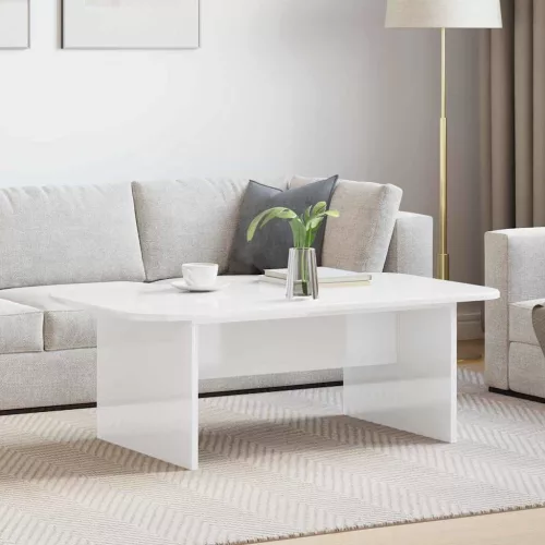 vidaXL Dohányzóasztal Magas Fényű Fehér 93 x 53 x 33 cm Faanyag