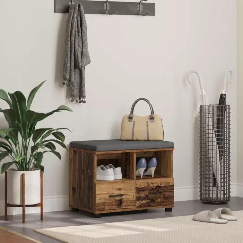 Előtér pad Öreg fa 60 x 38 x 46 cm Fűrészpor és Kárpit Anyag