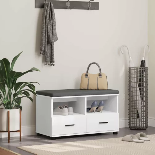 Előtér pad Fehér 80 x 38 x 46 cm Fűrészpor és Kárpit Anyag