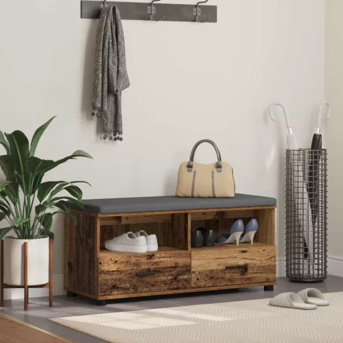 vidaXL Előtér pad Öreg fa 100 x 38 x 46 cm Fűrészpor és Kárpit Anyag