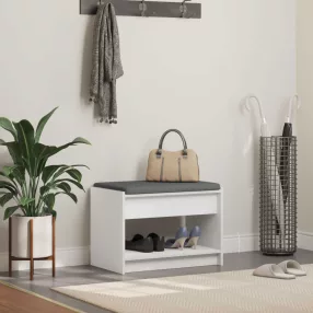   vidaXL Előtér pad párnával Fehér 63 x 38 x 45 cm Műanyag Fa és Szövet