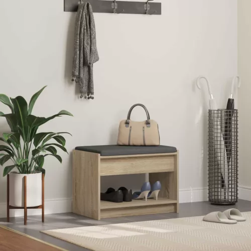 vidaXL Előtér pad Sonoma tölgy 63 x 38 x 45 cm Műanyag Fa és Szövet