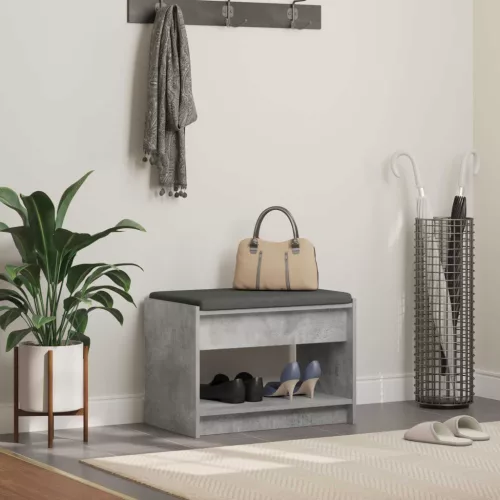 vidaXL Előtér pad Beton Szürke 63 x 38 x 45 cm Műanyag Fa és Szövet